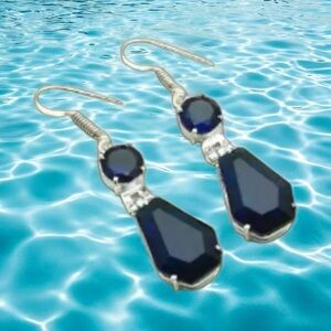 Tanzanite Dangle Earrings Beautiful Deep Blue Faceted Set in 925 Silver